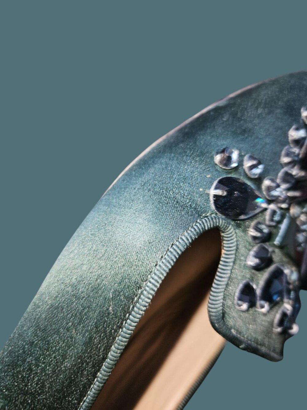 Tory Burch Green Satin Delphine T Logo Embellished Ballet Flats Size 8M - Picture 11 of 14